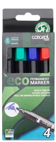 Concept Green Box 4 Asst 1-3mm Eco Bullet Tip Permanent Markers
